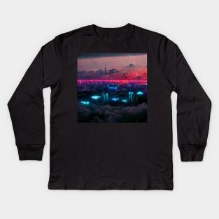 High Sphere - Cyberpunk Cityscape Skyline Kids Long Sleeve T-Shirt